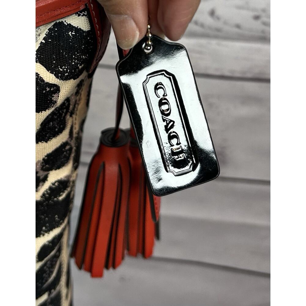 Coach Ocelot Cheetah Shoulder Bag Purse Red Black Cream Tassel Hang Tag - Picture 3 of 10